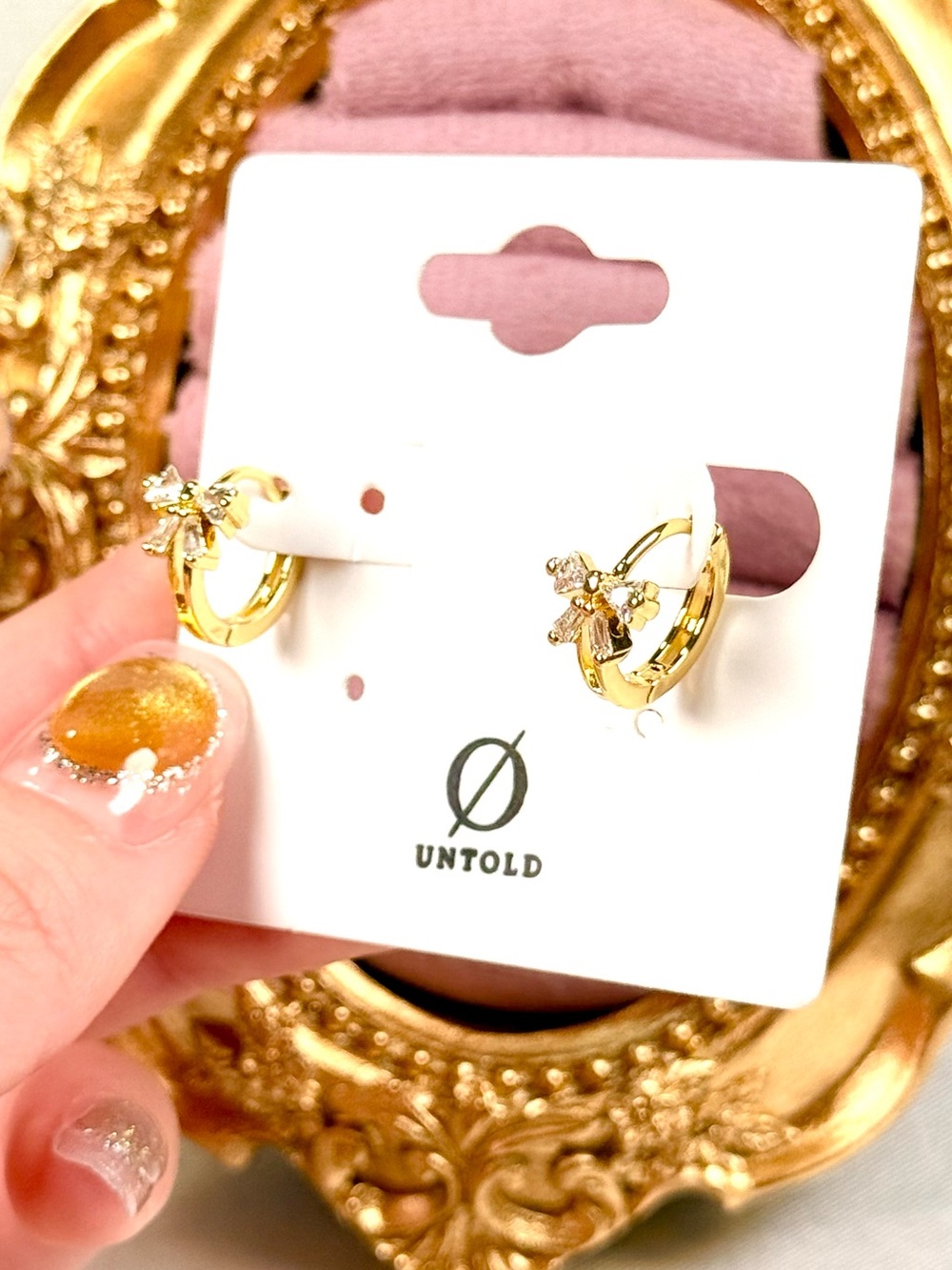 #134 18K Gold Plated Stainless Steel Romantic Elegant Zirconia Bow Earrings
